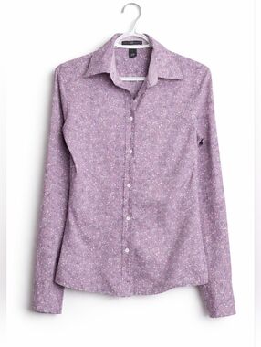 GAP Button-Down Shirt Lavender Floral Long Sleeves Feminine Cottagecore Office